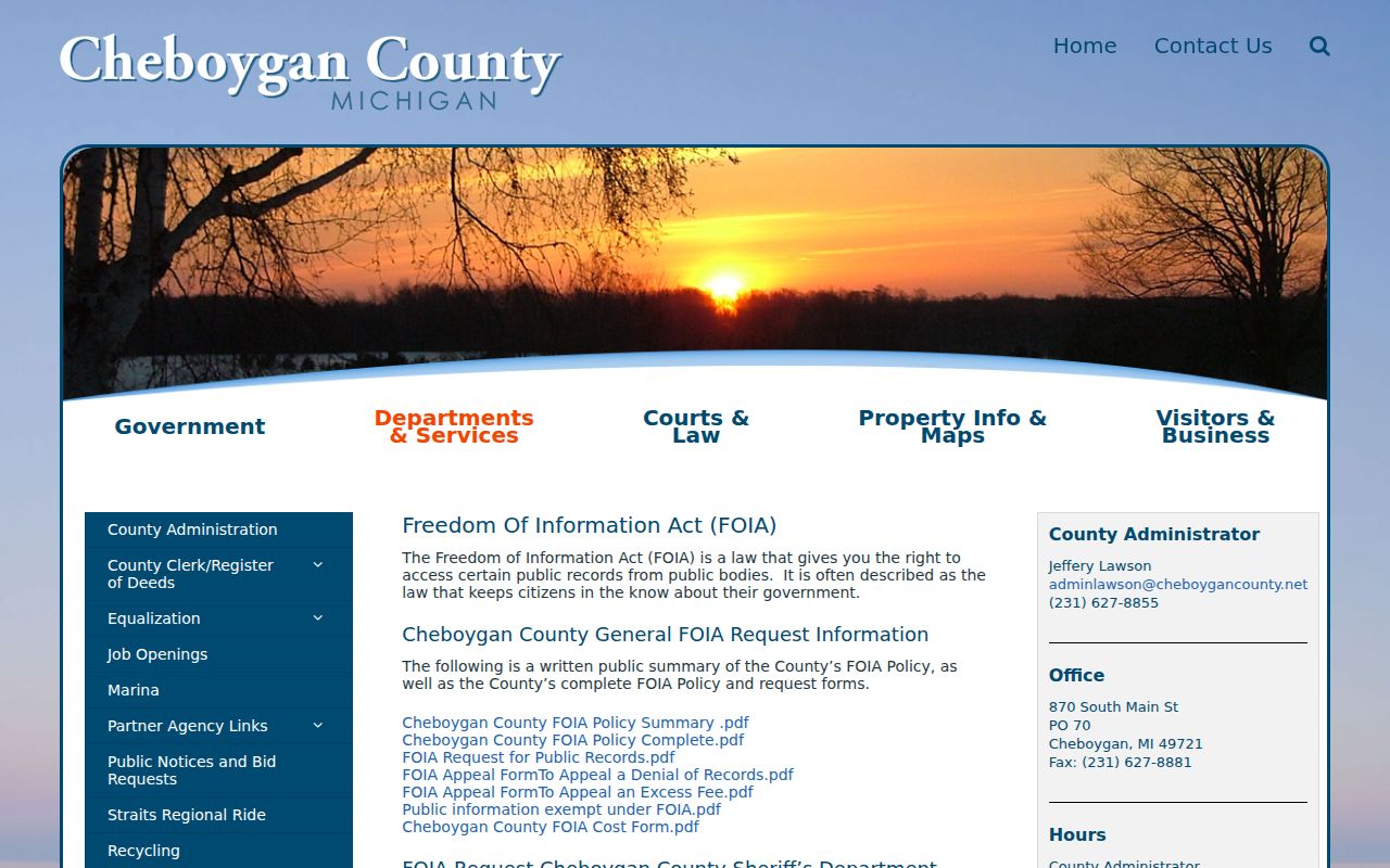 Cheboygan County FOIA page for requesting traffic warrant records and policies