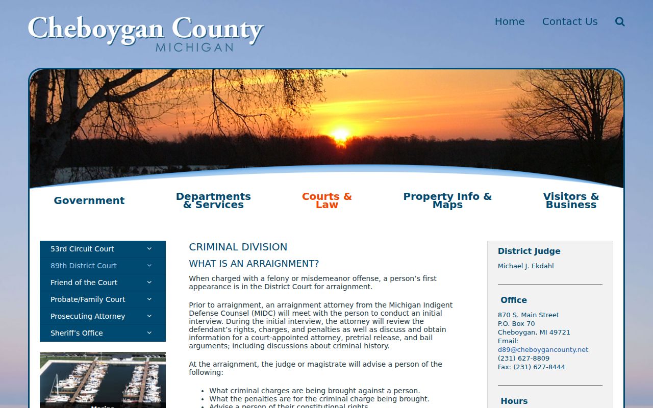 Cheboygan County District Court arraignment and bond process for bench warrants