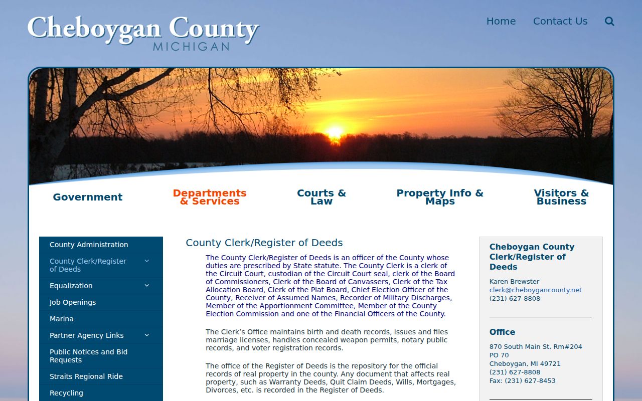 Cheboygan County Clerk office that holds Circuit Court warrant records