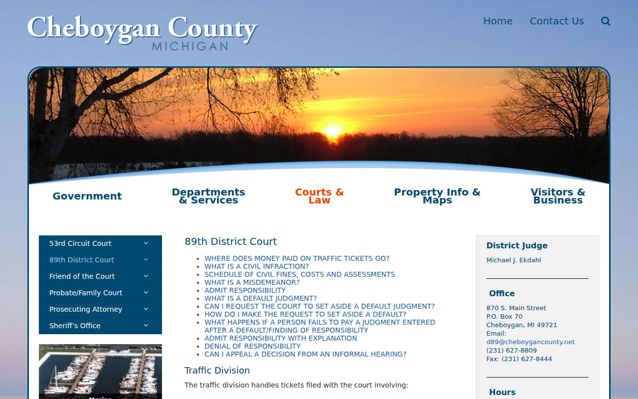 89th District Court traffic plea and default instructions for Cheboygan County traffic warrants