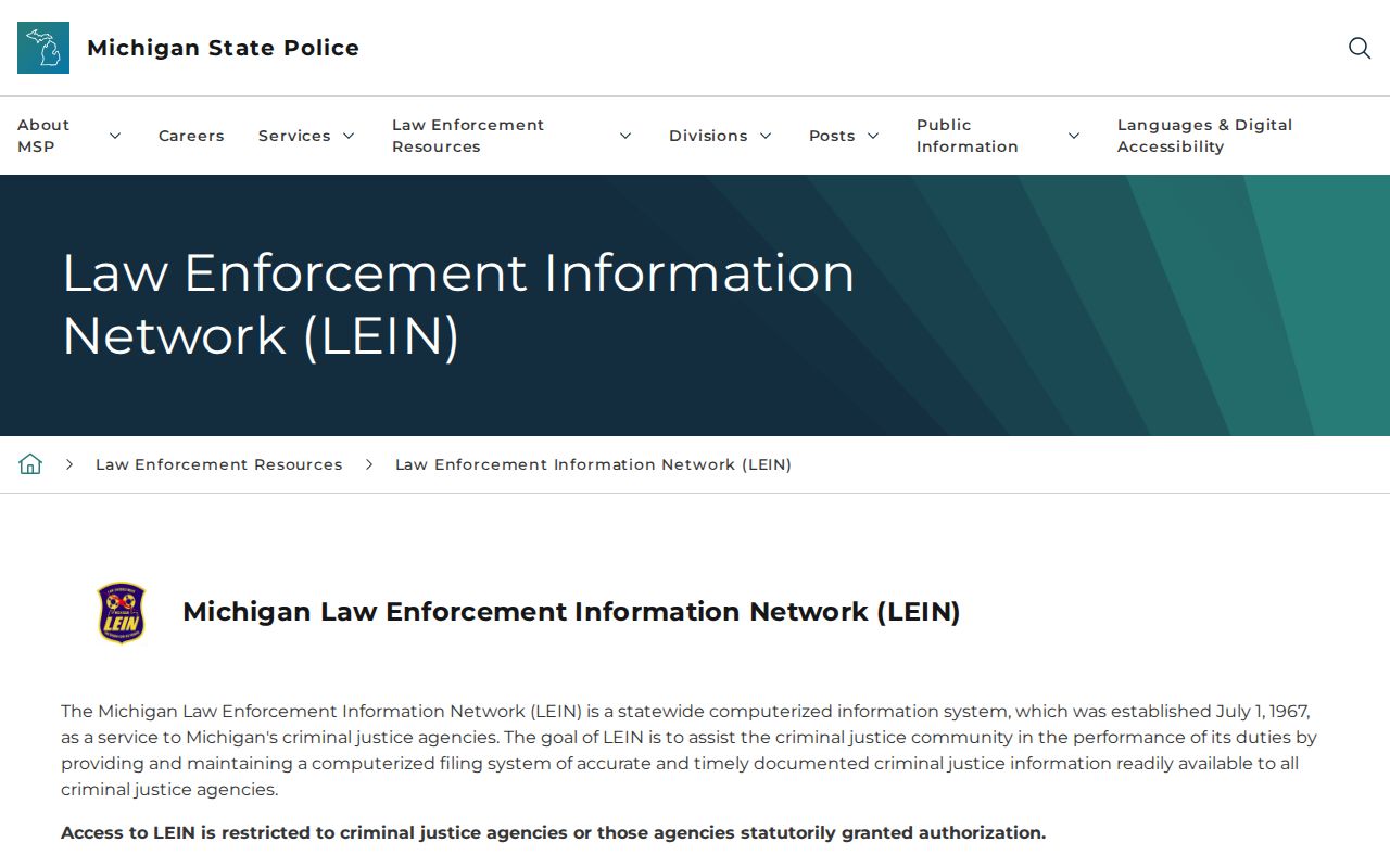 Michigan LEIN restricted access explanation for Cheboygan County warrant records