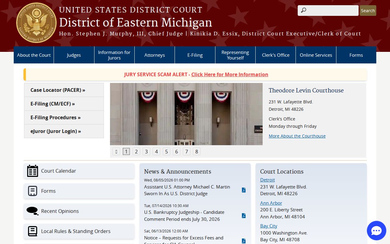 Federal Eastern District of Michigan court identity for Cheboygan County warrant questions