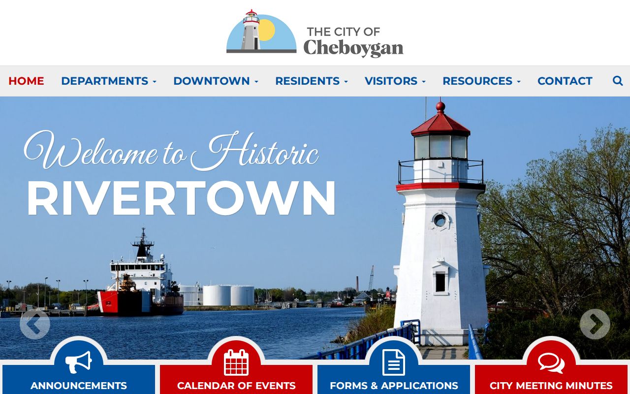 Cheboygan city hall website used for routing warrant record questions in Cheboygan County