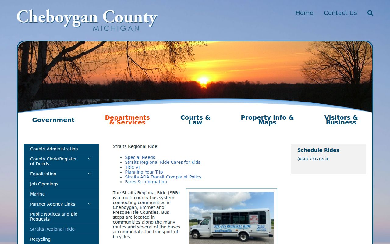 Cheboygan County public transportation page for reaching the court about a Wolverine warrant