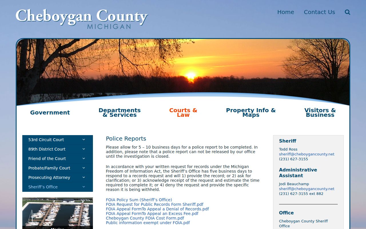 Cheboygan County police report release rules for warrant record requests