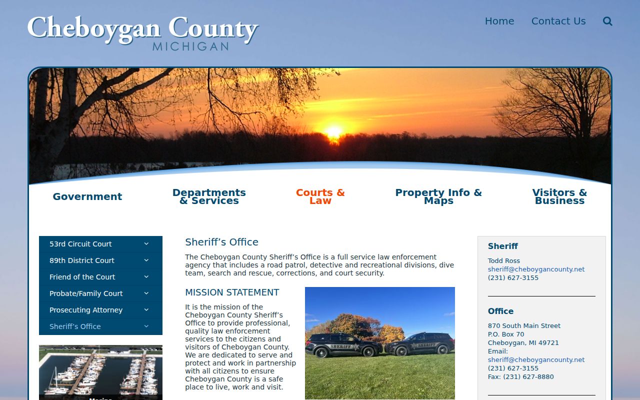 Cheboygan County Sheriff's Office page used for warrant service questions